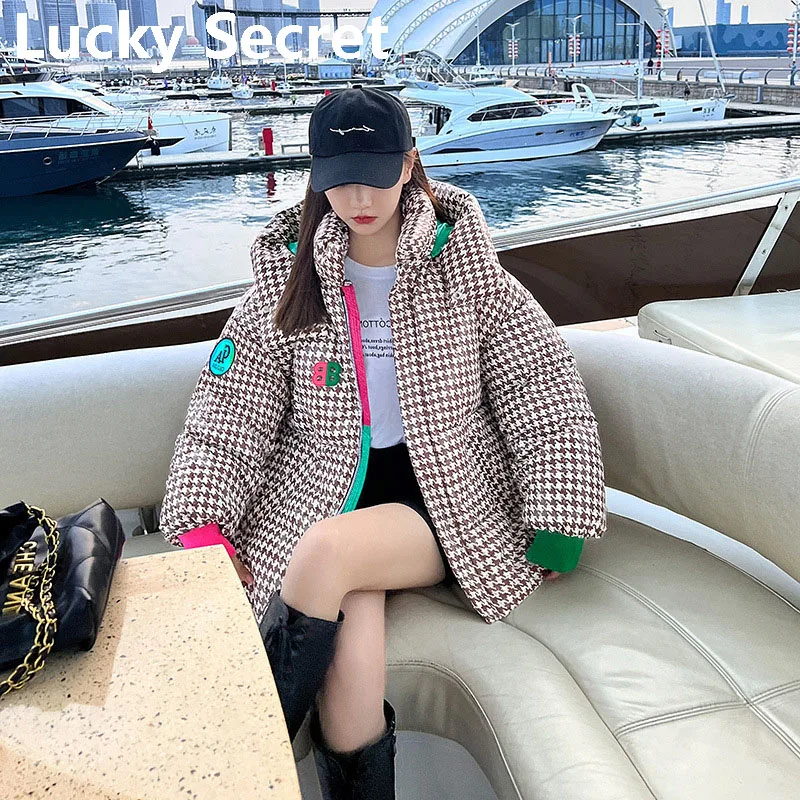 new in outdoor clothes Down jacket women The new 2022 houndstooth wash-free heavy cotton warm winter woman down jacket down coat