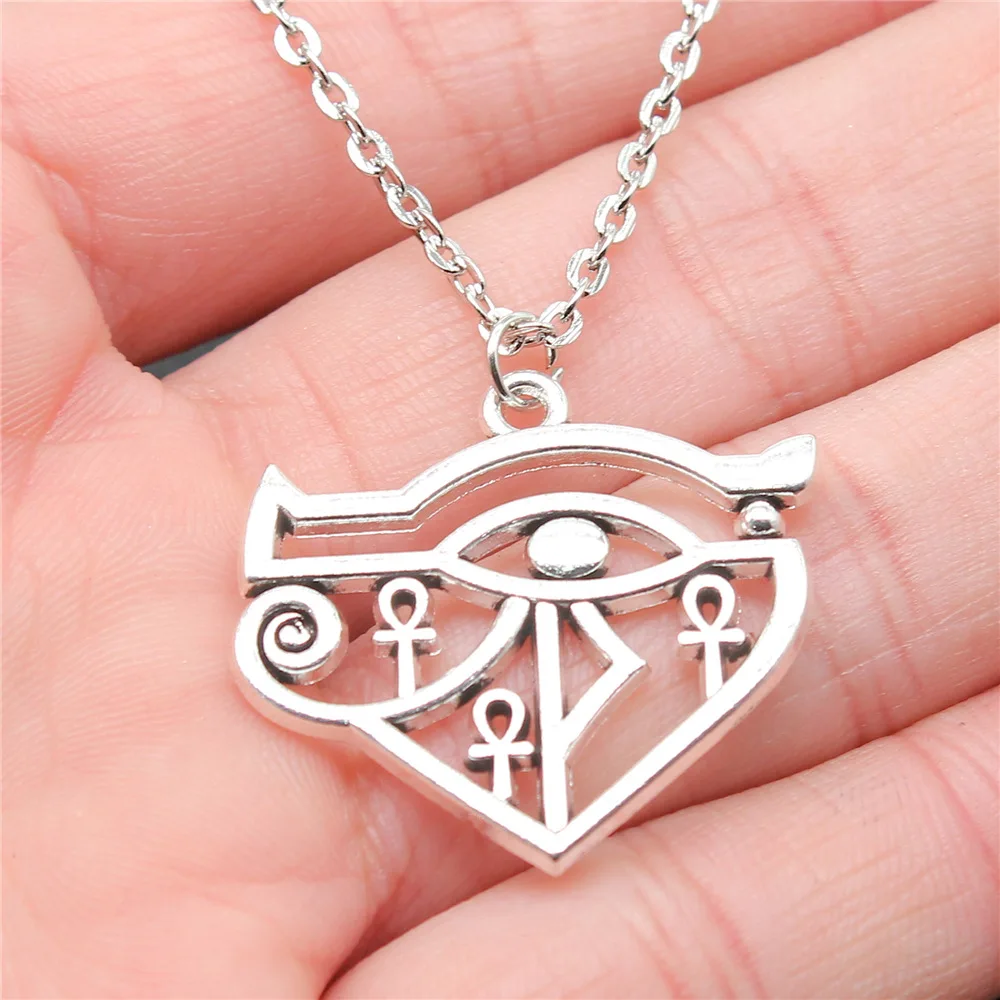 

Dropshipping Antique Silver Color 30x28mm Eye Of Horus Life Key Ankh Cross Pendant Necklace For Women