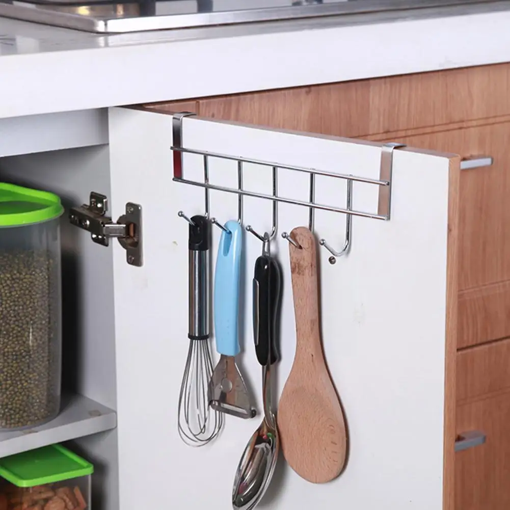 

1pcs Nail-free Stainless Steel Five-hook Cabinet Door Back By Hanger Towel Hooks Over Door Hooks For Clothes Hangers E0z6