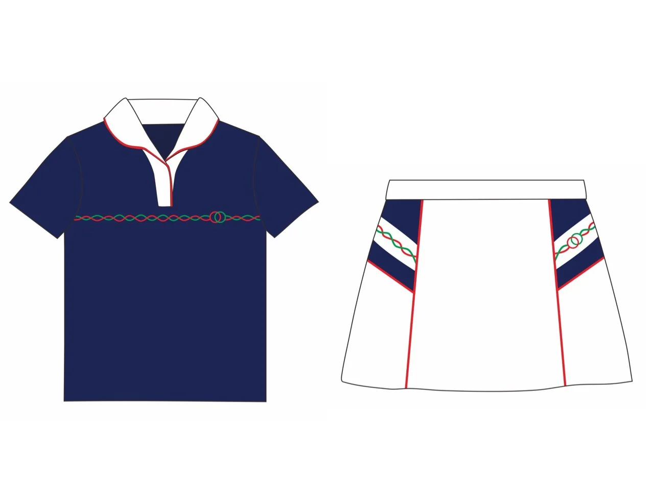 

2023 Summer New Red Green Webbed Small Round Neck Navy Blue Girls Cotton White Half Skirt