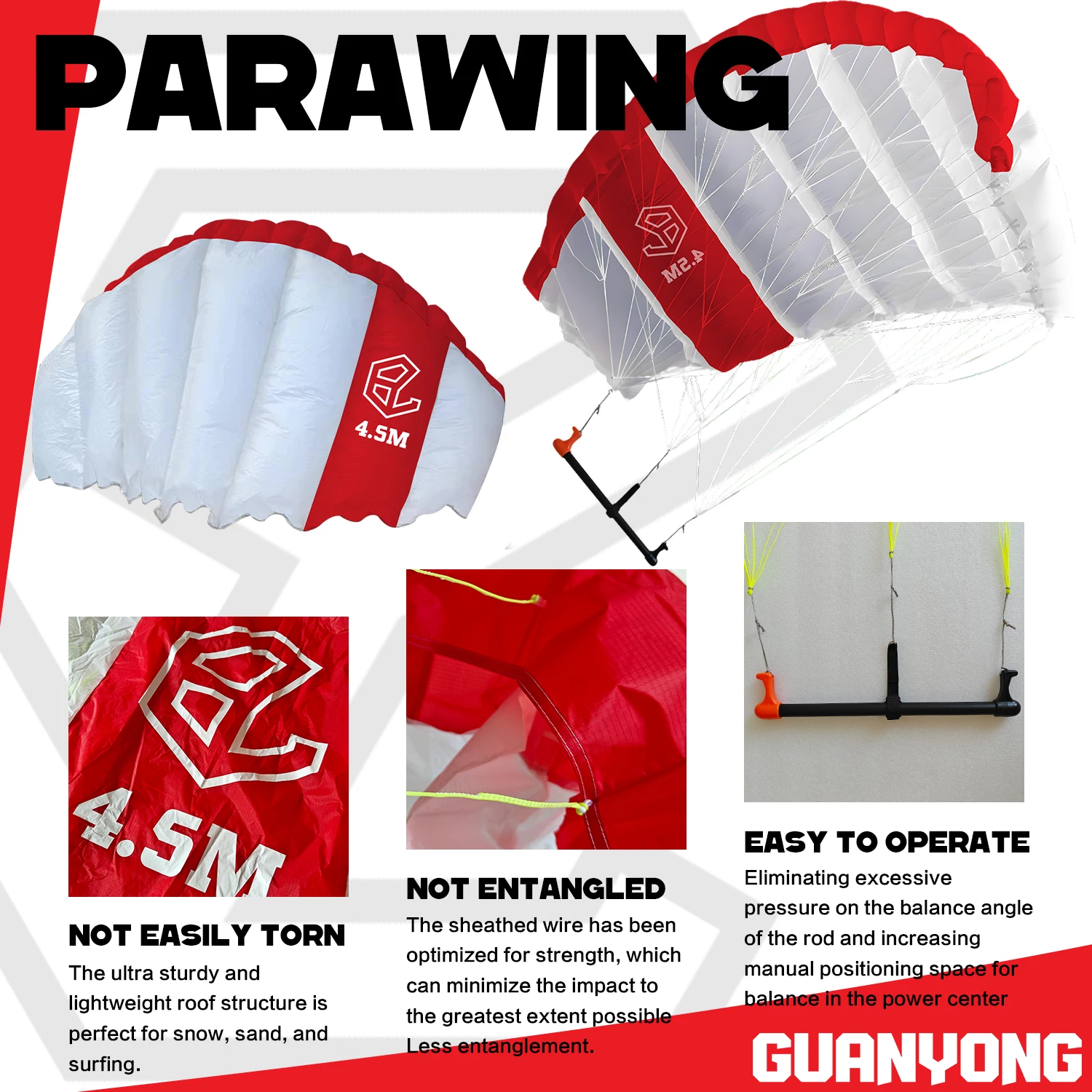 Хит продаж: Кайт для кайтсерфинга Parawing 4.5M, для парапарашютного спорта, Rush Wave Kite, виндфойл, параплан, гидрофойл, комплект для вингфойла, серфборд (art.: 3920daa5cea66) - 3920daa5cea66