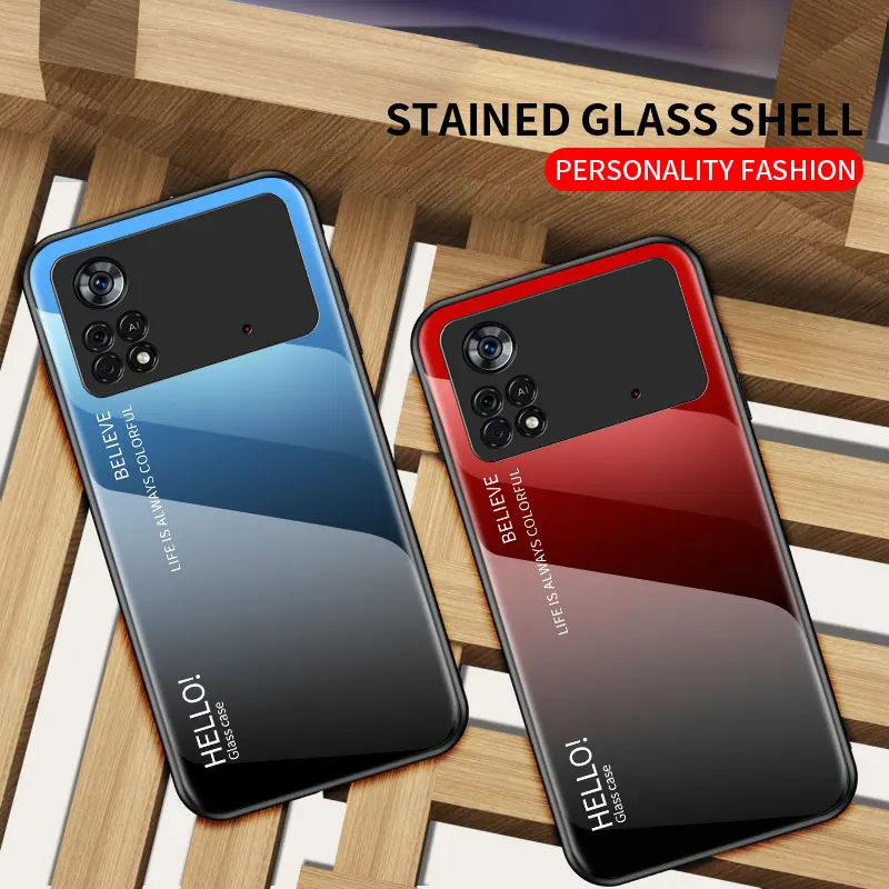 for poco x4 pro case tempered glass luxury gradient back cover soft silicone frame phone case for xiaomi poco x4 pro 5g free global shipping