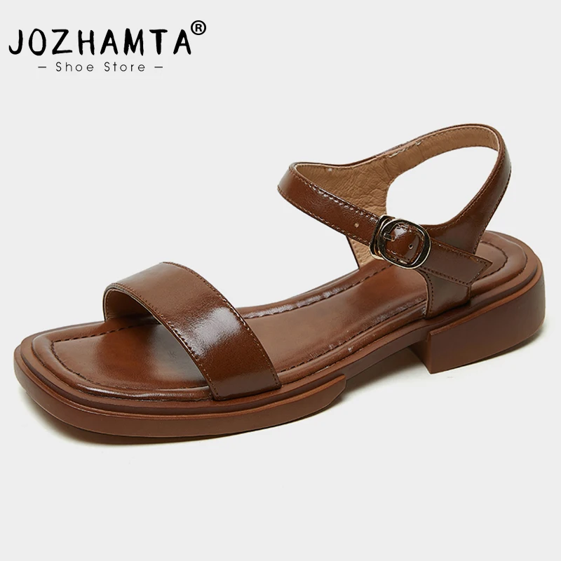 

Женские босоножки на плоской подошве JOZHAMTA, летняя обувь из натуральной кожи на низком каблуке, модные повседневные офисные сандалии, размеры 34-43, 2023