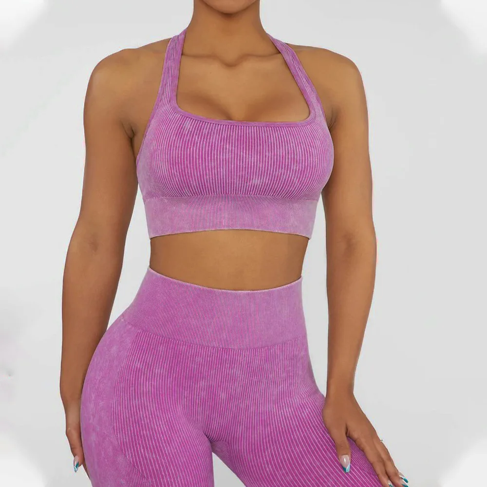 

Women Yoga Set Hips Elastic Running Sportswear High Waist Cycling Tights Tracksuits Washing Seamless Fitness Underwear Vest Bra