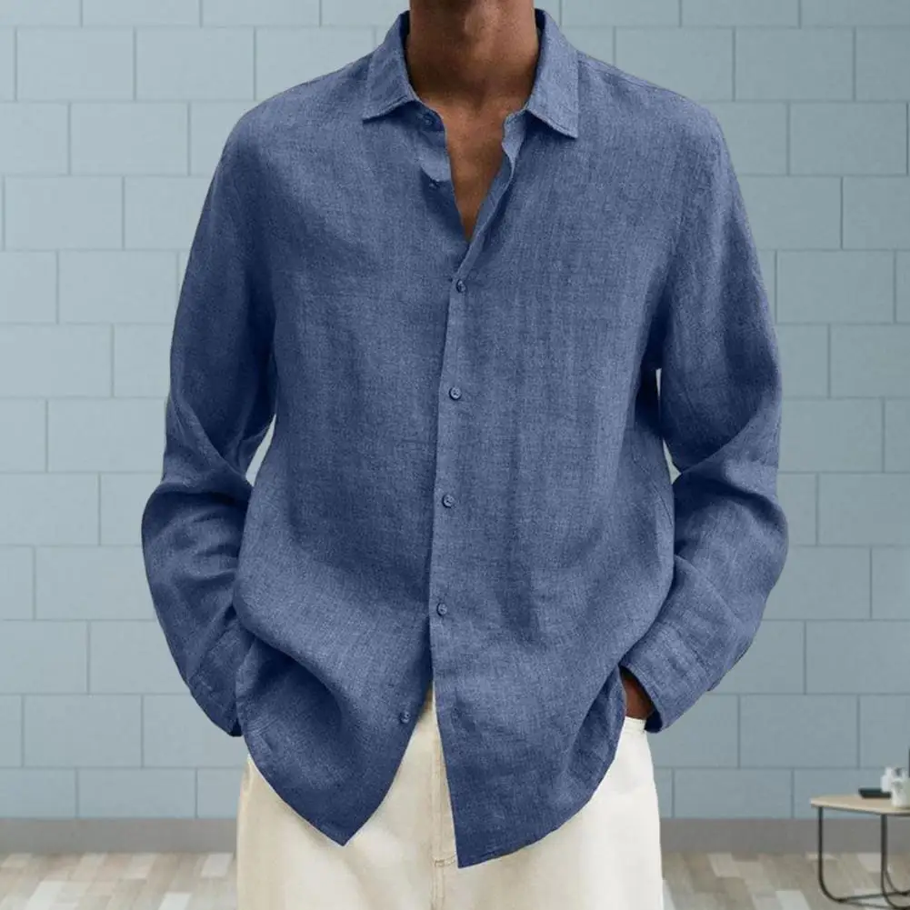 

2023 Summer Solid Men Shirt Baggy Long Sleeve Button Hawaiian Cotton Linen Shirt for Men Blouse Camisa Masculina Streetwear