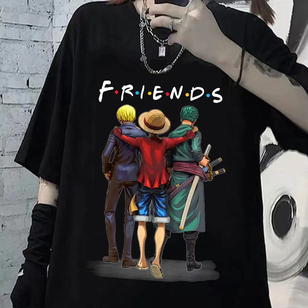 

Футболка с японским Аниме One Piece Friends для мужчин и женщин, смешные топы с рисунком манги, летние футболки в стиле Харадзюку, футболка унисекс д...