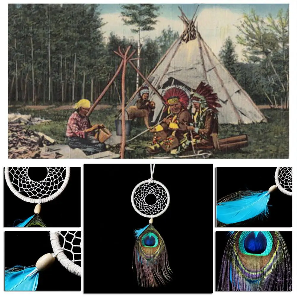 

Chic Peacock Dreamcatcher Hand Knitting Decorative Delicate Hanging Pendant Dreamcatcher Peacock Feathers Pendant