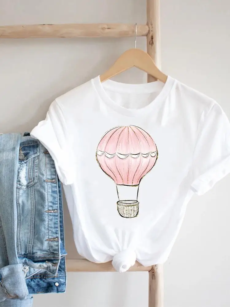 

Футболка женская с принтом и коротким рукавом, милая трендовая одежда с воздушными шарами, Модный повседневный топ с графическим принтом, н...