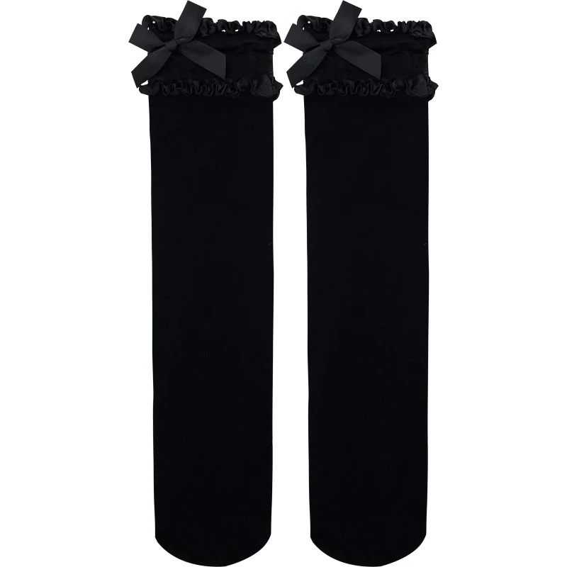 Black Stockings Lace Calf Socks Summer Lace Long JK Socks Women's Mid-Calf Black Silk Ins Fashion