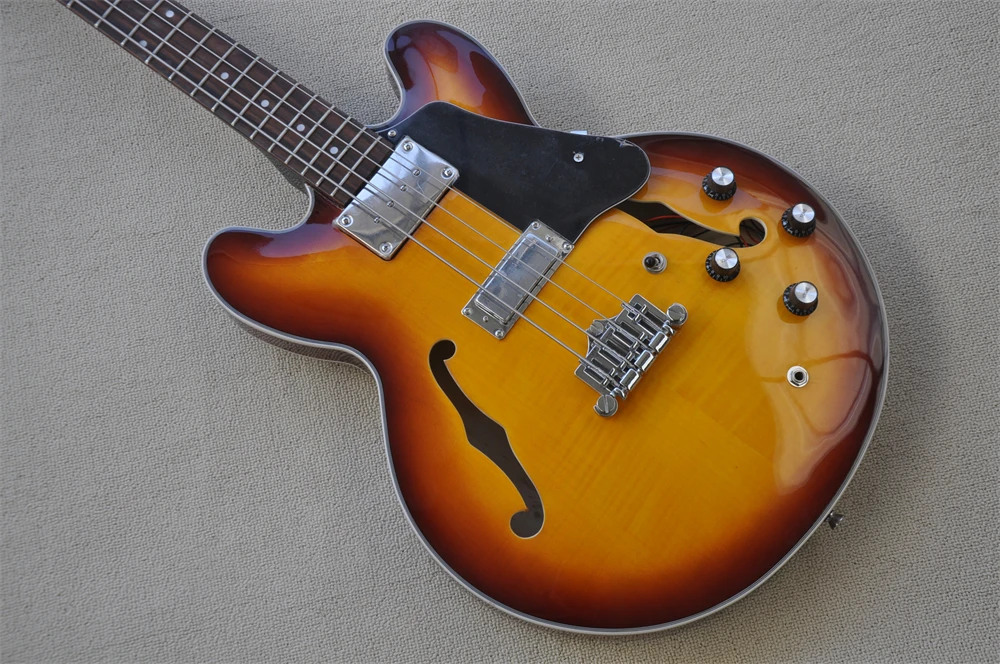 

Custom 4-string 335 sunburst electric bass guitar double f-hole hollow body, chrome alloy hardware real photos in stock 41 i