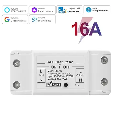 16A WiFi смарт-переключатель умный дом беспроводной переключатель управления реле Выключатель дистанционного голосового управления Поддержка Alexa Google Home Ewelink