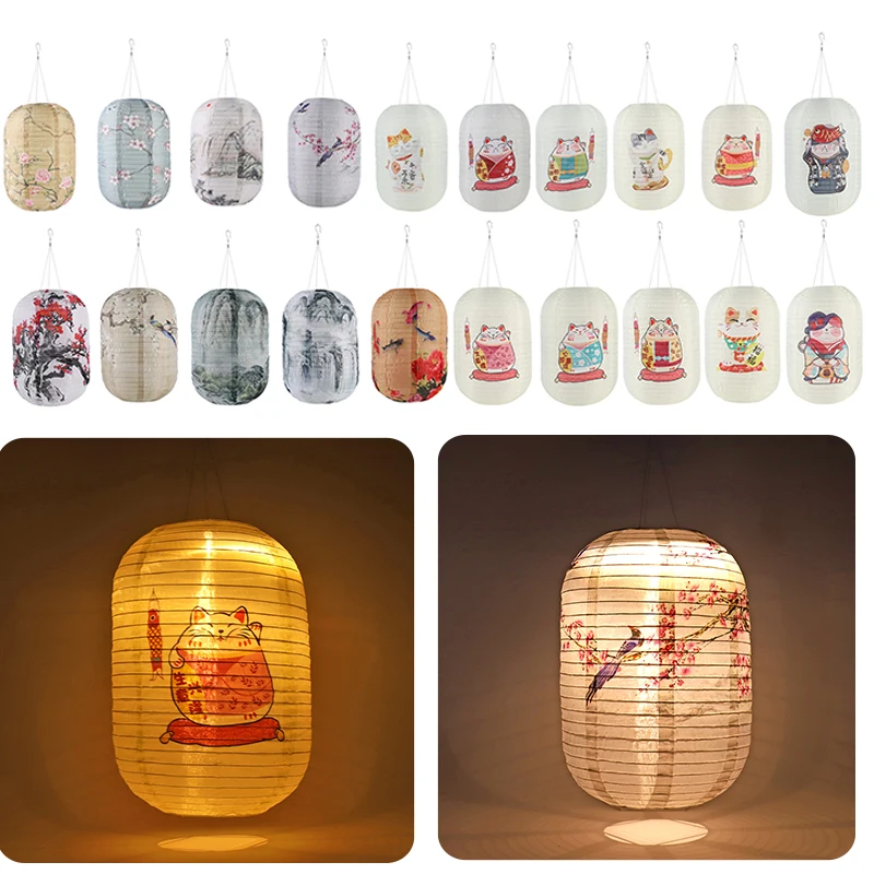 

25cm Waterproof Solar Lanterns LED Light Nylon Cloth Chinese Japanese Hanging Lamp Outdoor Garden Wedding Holiday Party Decor