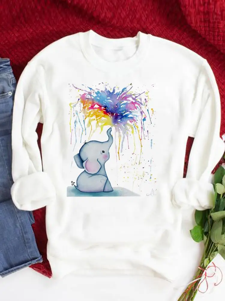 

Elephant Love Sweet Trend Graphic Sweatshirts Autumn Spring O-neck Fashion Casual Women Clothing Fashion Print Pullovers