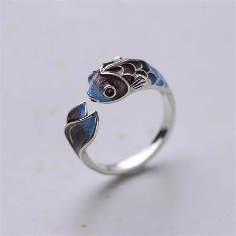 

Vintage Lucky Koi Fish Opening Rings For Women Fashion Silver Color Metal Lotus Flower Clouds Finger Ring Good Luck Jewelry Gift