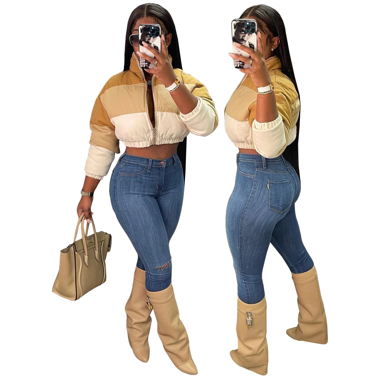 Womens Puffer Jacket Down Cotton Coats Fashion Loose Patchwork Parka Warm Outwear Ladies Streetwear Winter Coat Female Clothes