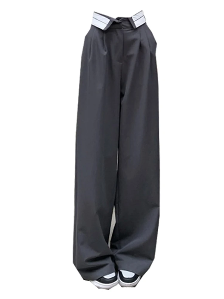 

Женские серые брюки, офисные женские Мешковатые брюки с высокой талией, повседневная женская уличная одежда большого размера в Корейском стиле, черные брюки с широкими штанинами