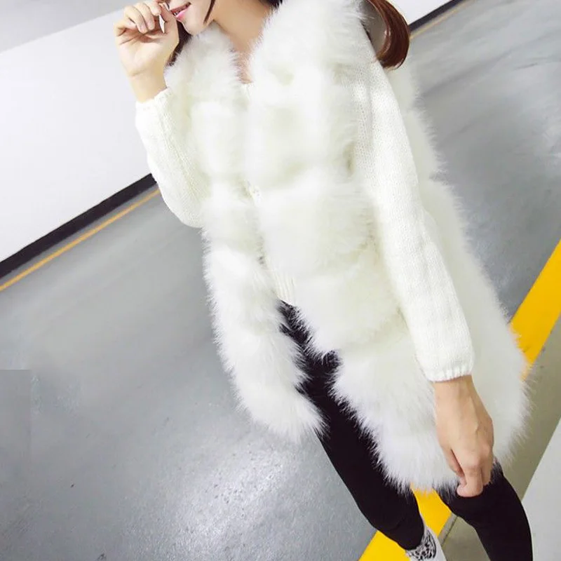 Spring Fall Winter New Fur Imitation Fox Fur Coat Women Long Fur Coat Vest Abrigo Mujer Overwear Bontjas Fourrure Open Stitch