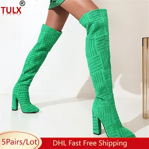 5 Wholesale Towel High Heel Boots Women Luxury Over The Knee Pointed Toe Boots Lady Fashion Warm Shoes Elastic Cloth Boots 8872