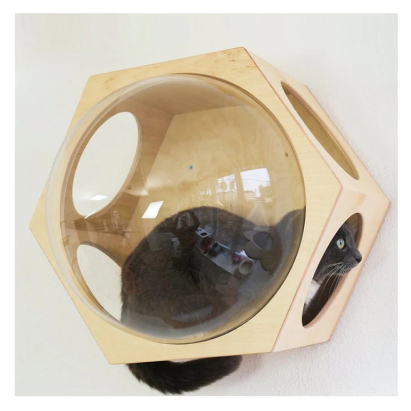 

Bubble Window Wall Mounted Luxury Acrylic Plywood Hexagon Playhouse Cat Bed for Kitten