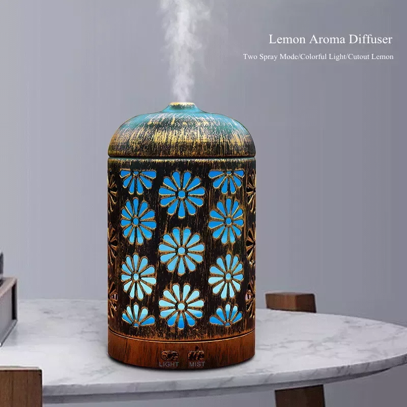 

NEW2023 Wrought Hollow Aroma Diffuser Ultrasonic Air Humidifier with Color Changing LED Light Aromatherapy Essential Oil Diffuse