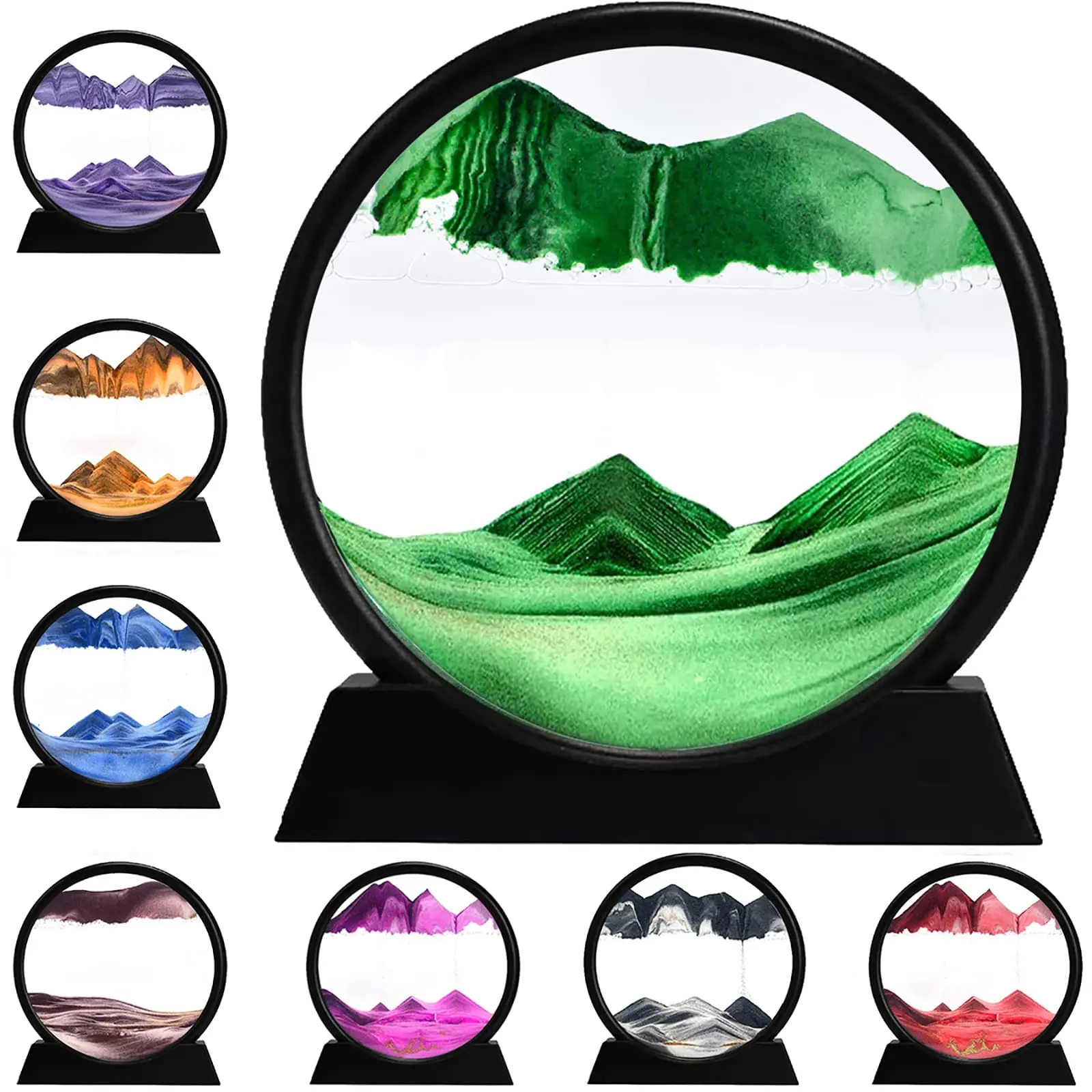 

Round Glass 3D Deep Sea Sandscape Moving Sand Art Picture In Motion Display Flowing Sand Frame Sand Paintin Desktop Art Picture