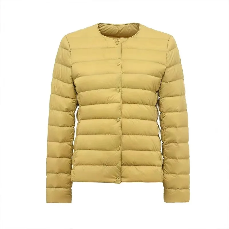 Women Reversible Ultralight Puffer Winter Jacket 2023 New Candy Color Collarless Duck Down Coat Female Portable Windproof Parkas