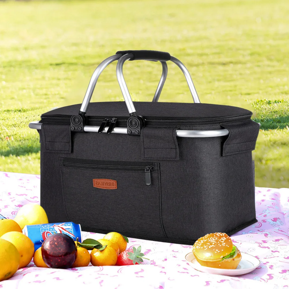 

Folding Insulated Cooler Bag Multifunctional Hand-Held Thermal Cooler Bag Save Space Durable Aluminium Alloy Outdoor Accessories