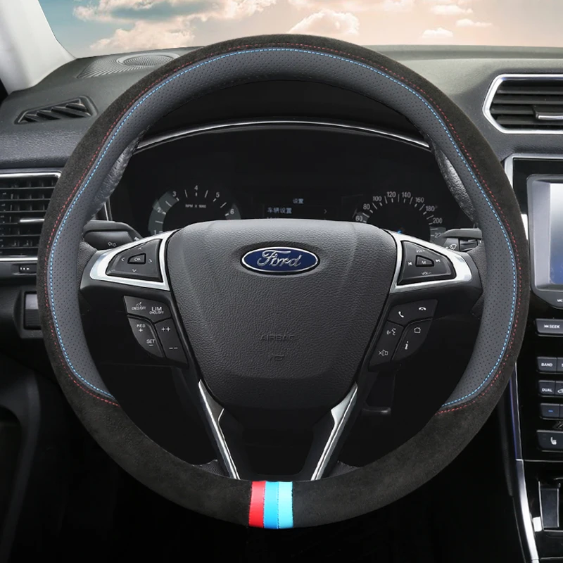 

for Ford Focus Escort Fusion Mondeo 2018-2022 Genuine Leather Suede Universal Car Steering Wheel Cover