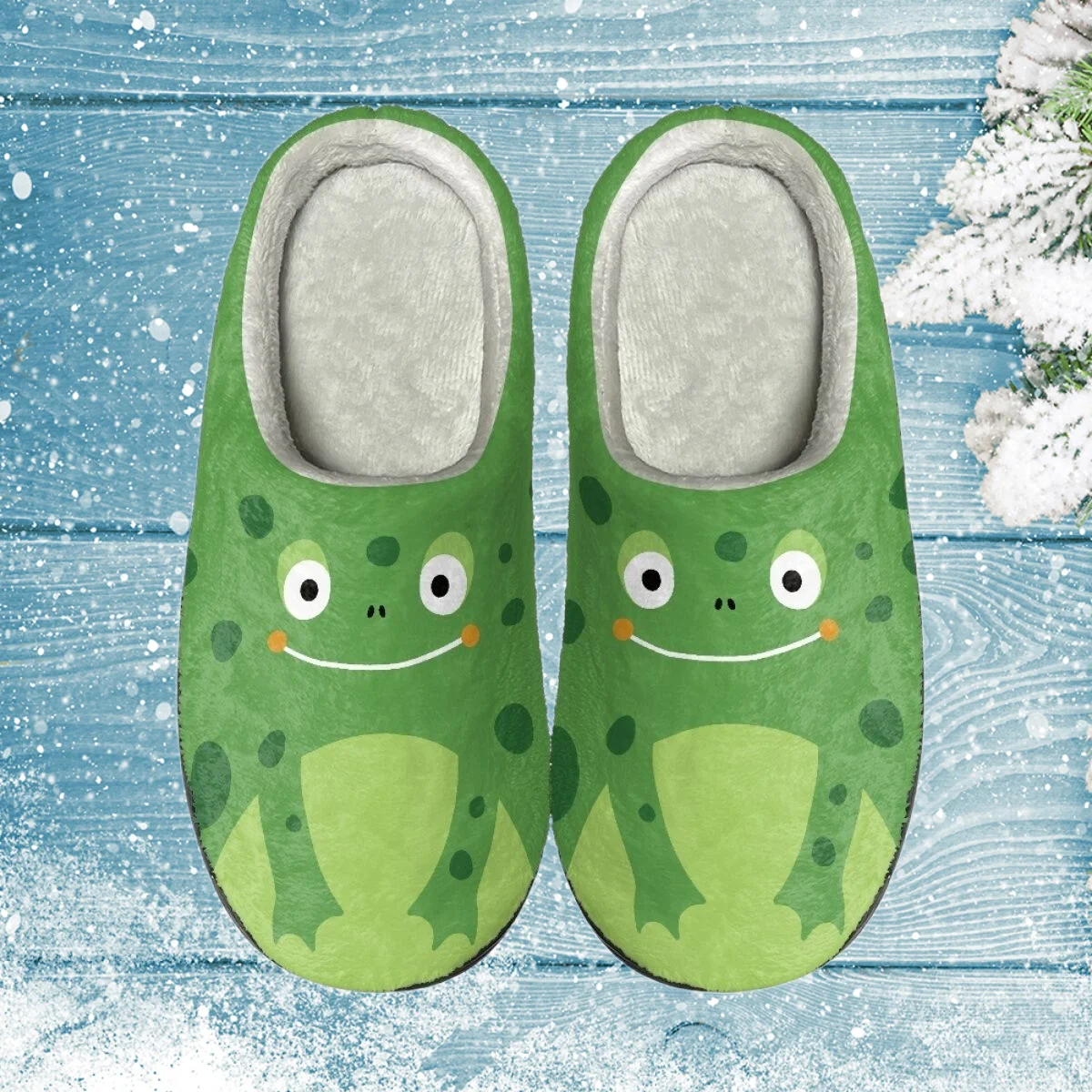 

INSTANTARTS Cute Frog Cartoon Pattern Girls Boys Cotton Slippers Winter Household Slides Shoes Comfortable Warm Non-Slip Loafers