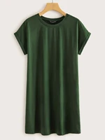 rolled cuff solid tee dress