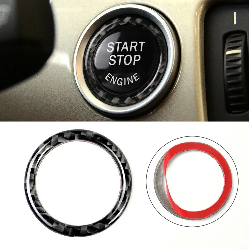 

For BMW E90 E92 E93 Car Engine Start Stop Button Switch Ring Trim Switch Button Black Carbon Fiber Decals Interior Accessories