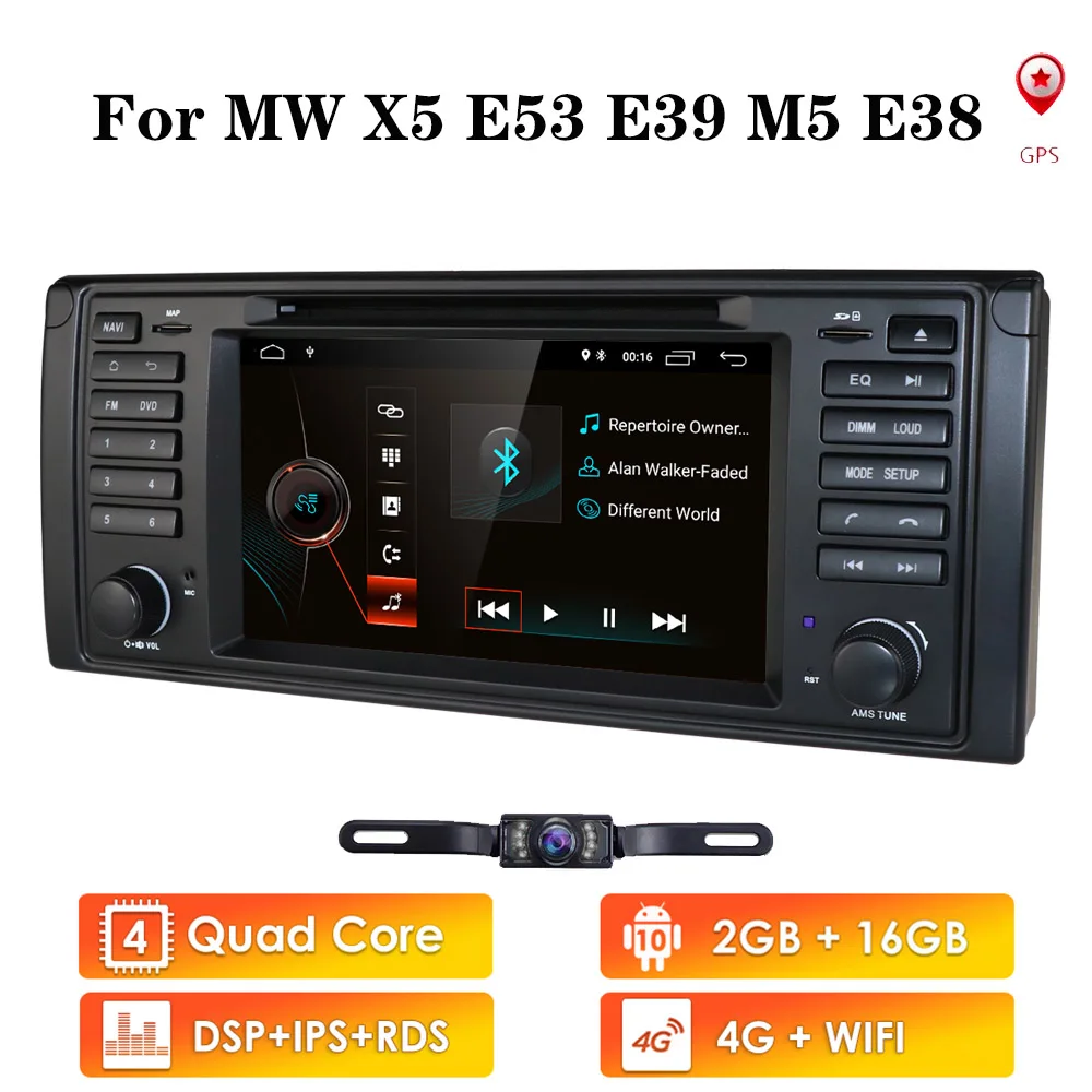 

Автомобильный DVD-плеер с четырехъядерным процессором, 7 дюймов, Android 10, GPS навигация, для BMW 5 Series E39 /X5 E53/M5/7 Series E38, Радио/USB/4G/WIFI/Бесплатная камера
