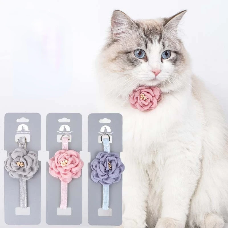 

Camellia Soild Pet Collar Kitten Flower Cat Cotton Collar Adjustable Puppy Necklace Decoration Cat Accessories Pet Supplies