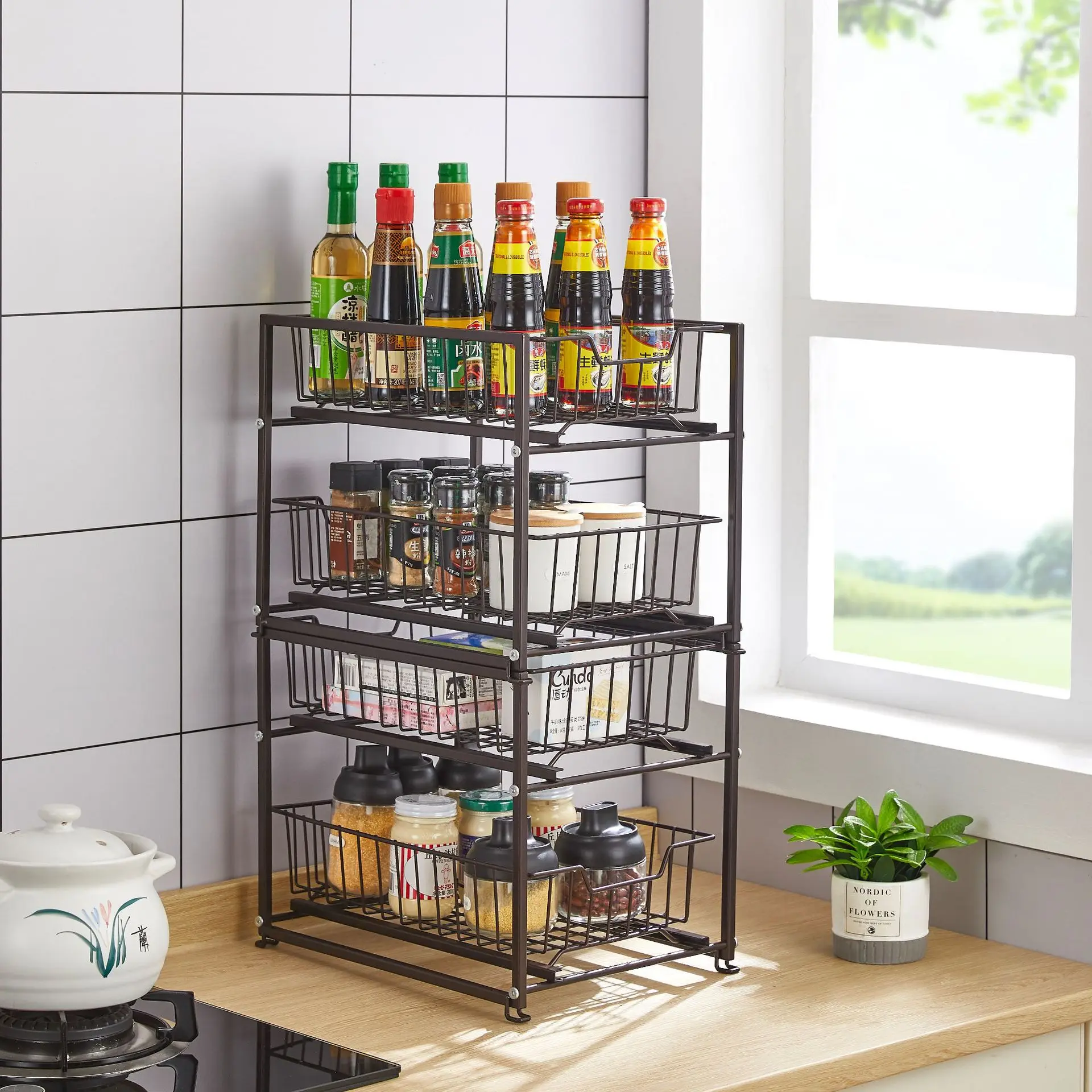 

Multi Story Multifunctional Kitchen Basket Lower Sink Stove Storage Rack