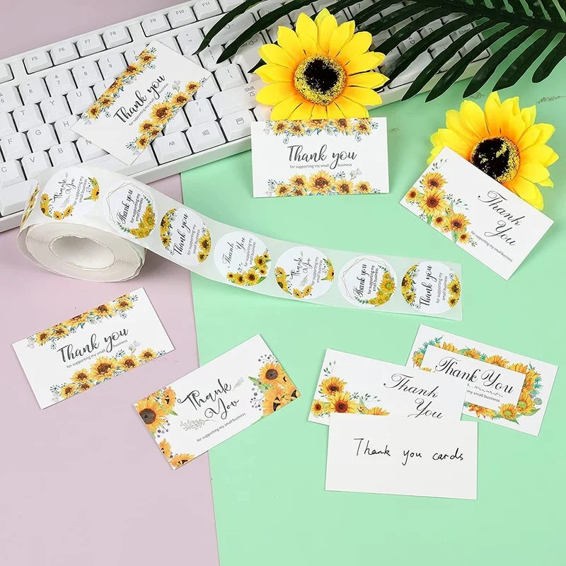Sunflower Round Cartoon Sticker Rectangle Commercia Greet Card Thank You Paper Gift Decorate Child Party