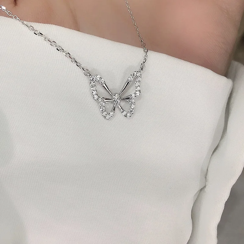 

925 Sterling Silver Butterfly Necklace With Zircon Shining Animal Choker Party Gift For Ladies Fashion Jewelry SNK031