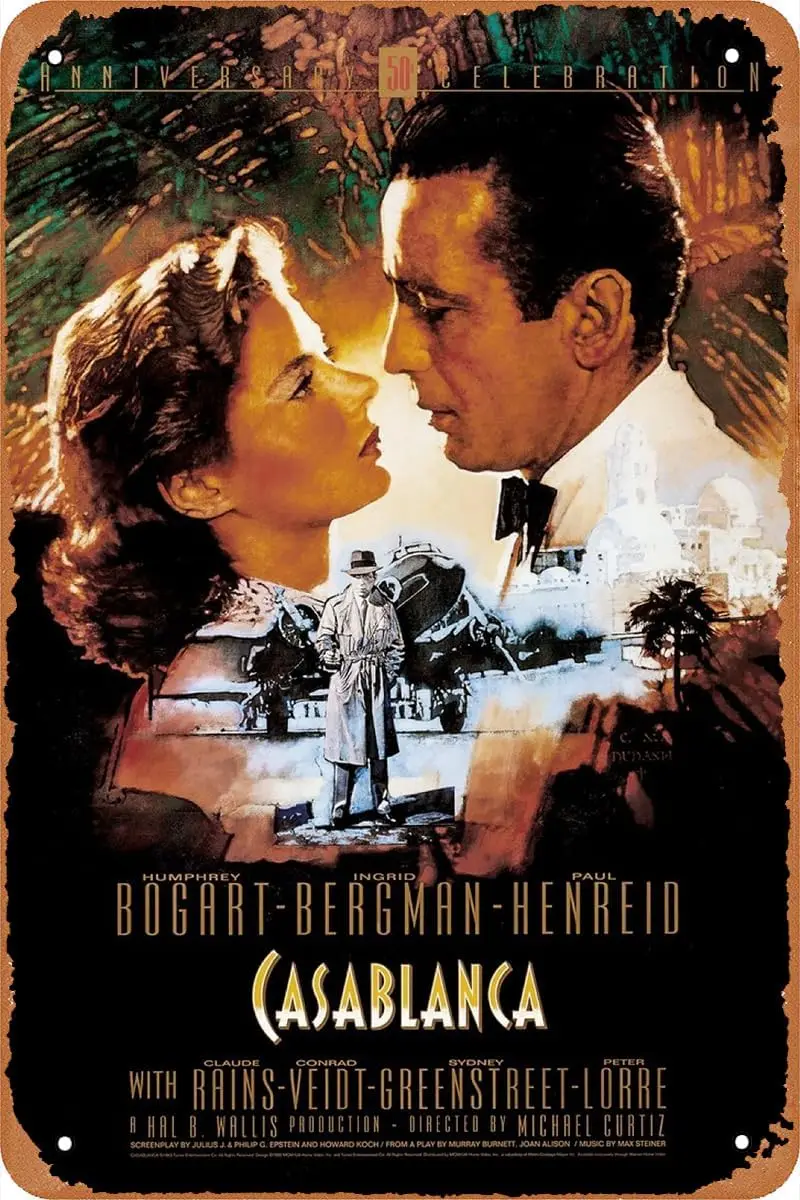 Касабланка (1942) постер фильма ретро металлическая вывеска для кафе-бара человек