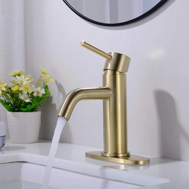 Gold Kitchen Faucet Free Shipping Brushed Single Hole Sink Mixer Tap Kitchen Gourmet Faucet Stainless Steel Hot and Cold Crane