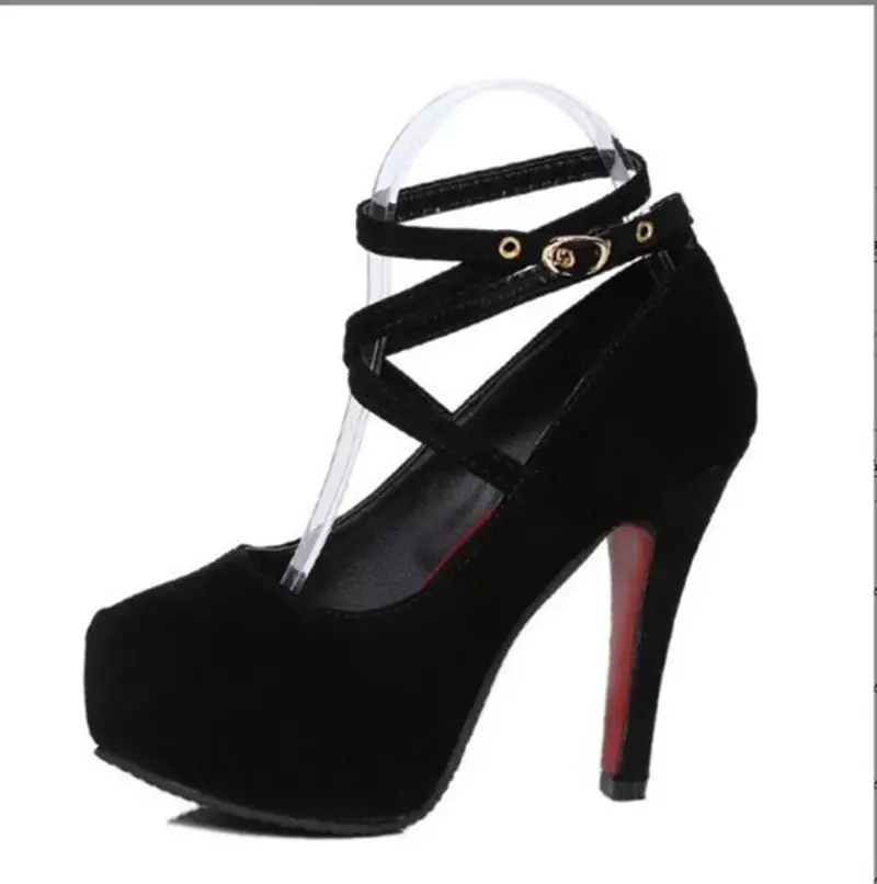 Shoes Woman Pumps Cross-Tied Ankle Strap Wedding Party Shoes Platform Dress Women Shoes High Heels Suede Ladies Shoes Plus Size
