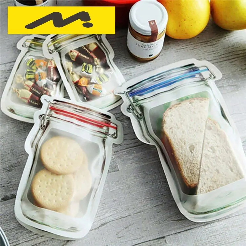 

Reusable Mason Jar Bottles Bags Nuts Candy Cookies Bag Self-sealing Kitchen Storage Bag Snacks Zipper Food Fresh-keeping Bag
