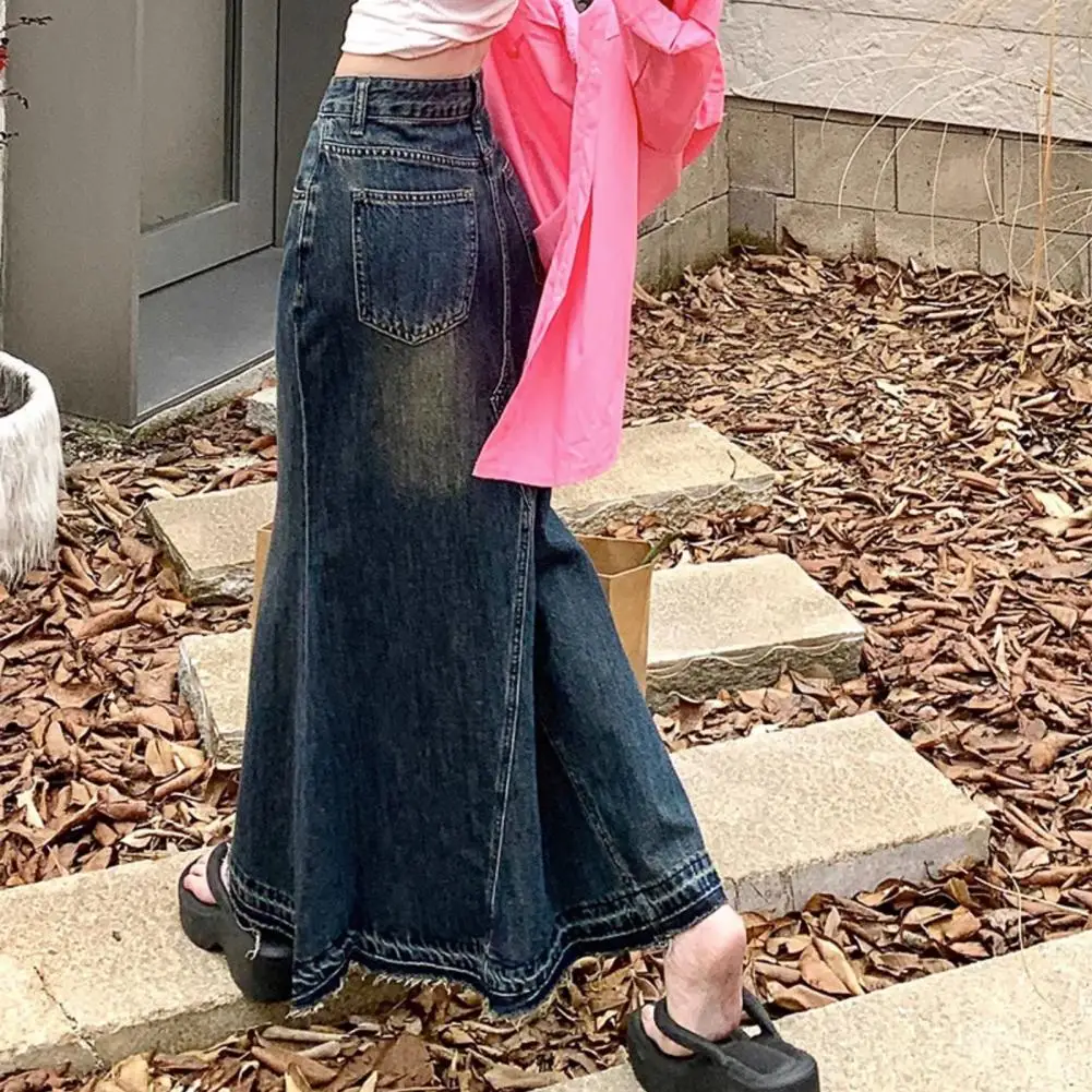 Женская джинсовая юбка с завышенной талией Макси-юбка трапециевидной формы