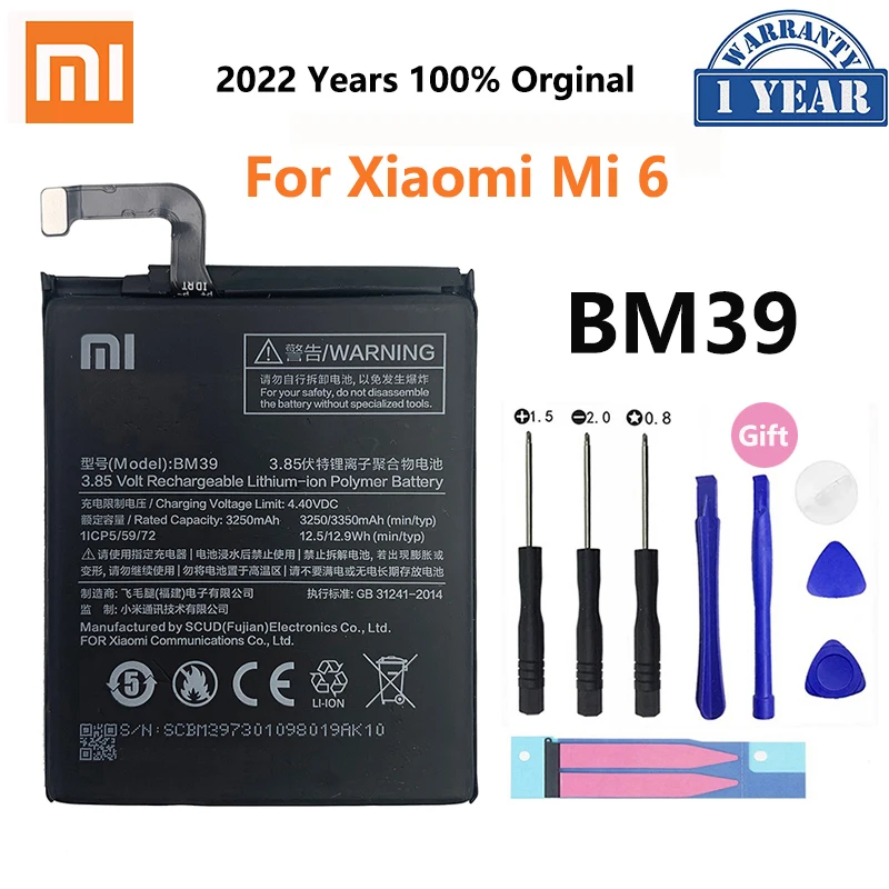 100 orginal xiao mi bm39 3350mah battery for xiaomi 6 mi6 m6 high quality phone replacement batteries free global shipping