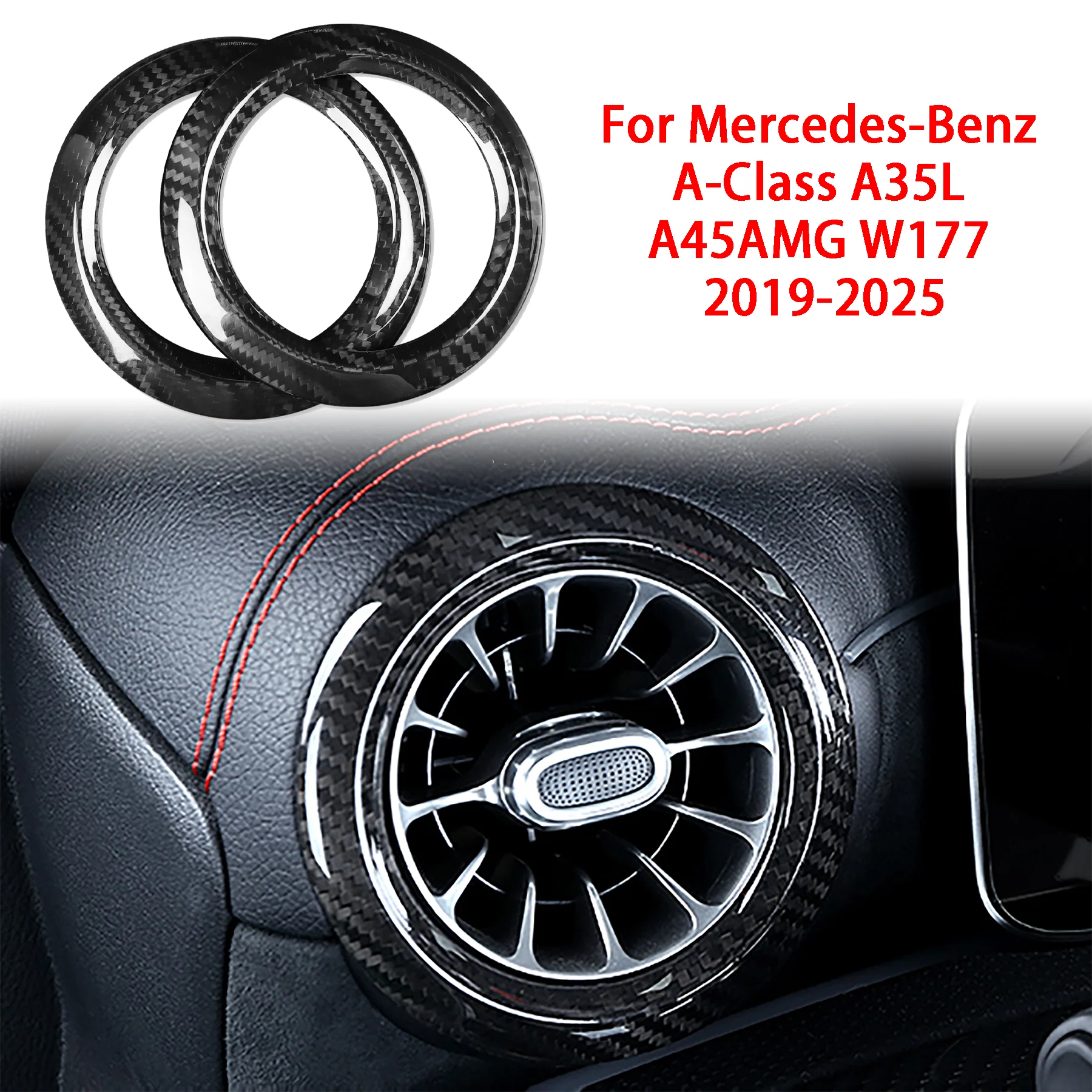 Фото Для Mercedes-Benz A-Class A35L A45AMG W177 2019-2025: Накладка на круглую рамку воздуховода кондиционера из настоящего карбона №2