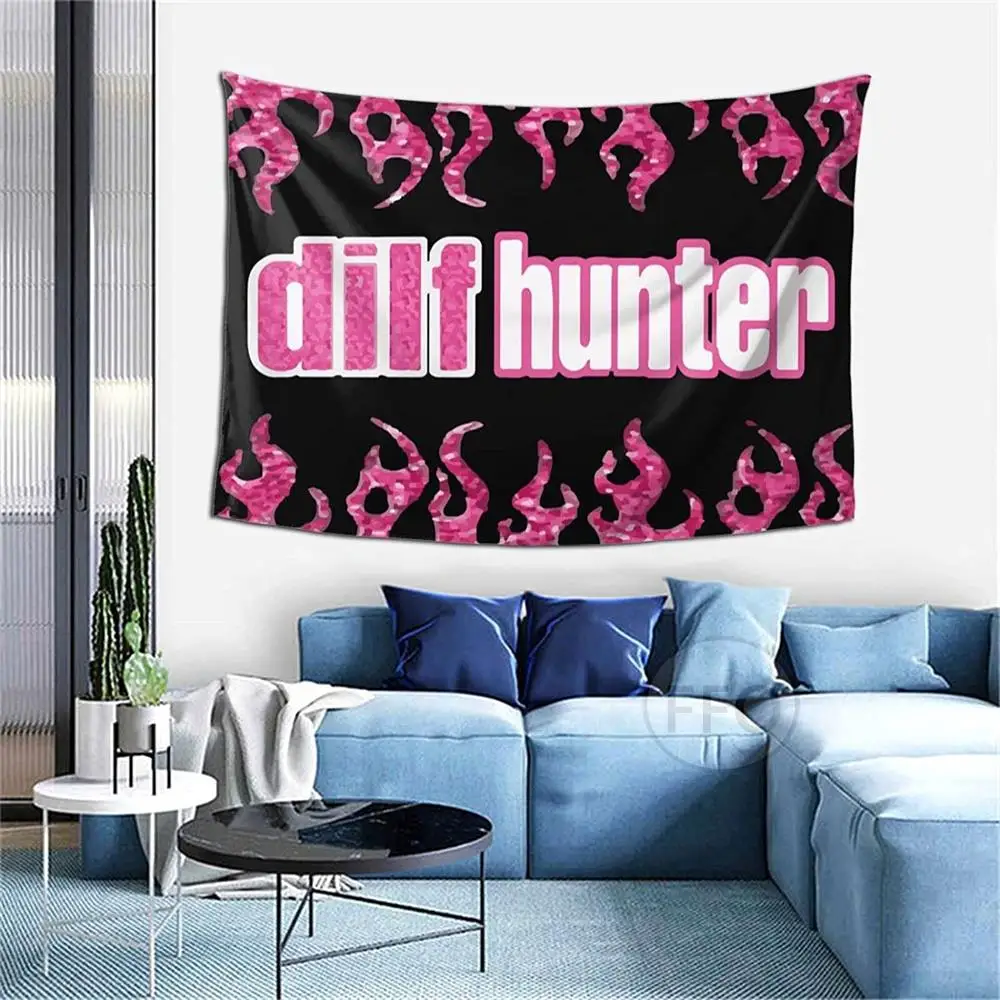 Забавный гобелен DILF Hunter настенный розовый с огнем эстетический Декор для комнаты