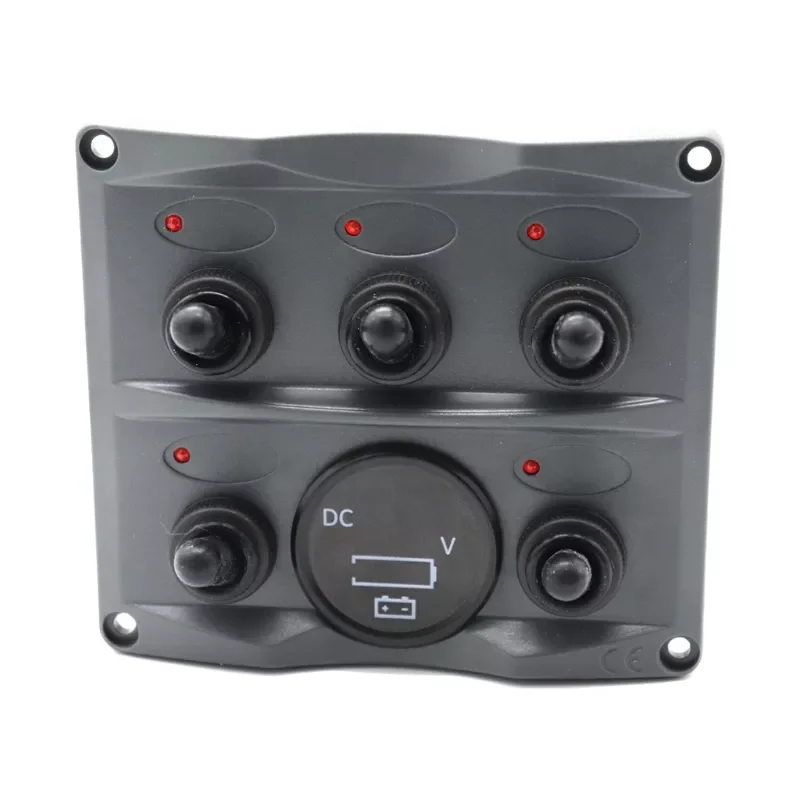 

Universal Yacht Boat Interior Rocker Switch Panel with 5 On/Off Button Voltmeter Boat Electrical Panels