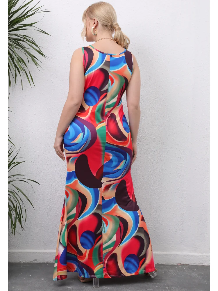 Women's Irregular Mixed Color Printing Long Tank Top Dress Casual Dress plus size dresses party dress