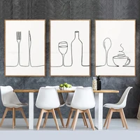 black white line art wine glass cutlery coffee wall art canvas painting nordic poster and prints picture kitchen restauran decor