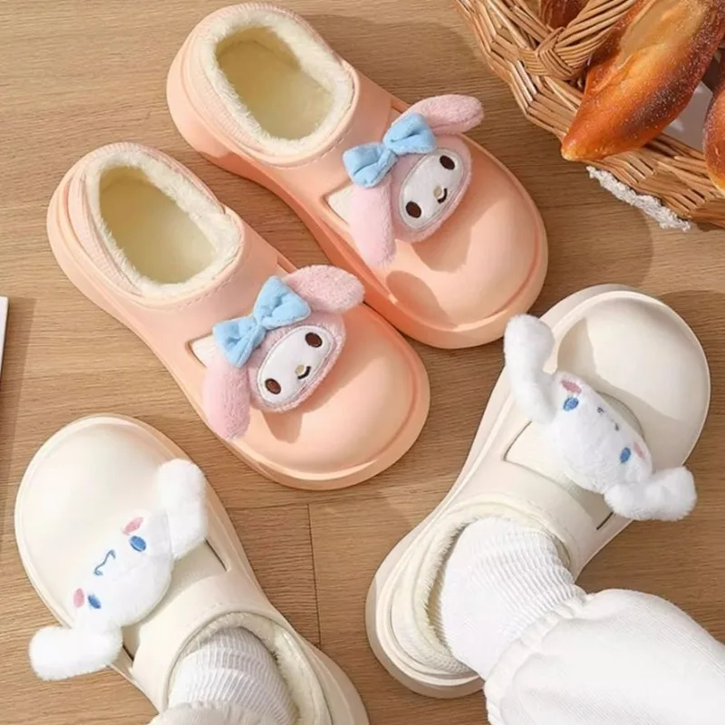 

Sanrio Kuromi Cinnamoroll cotton slippers for women winter new indoor home waterproof outer wear warm plus velvet cotton shoes