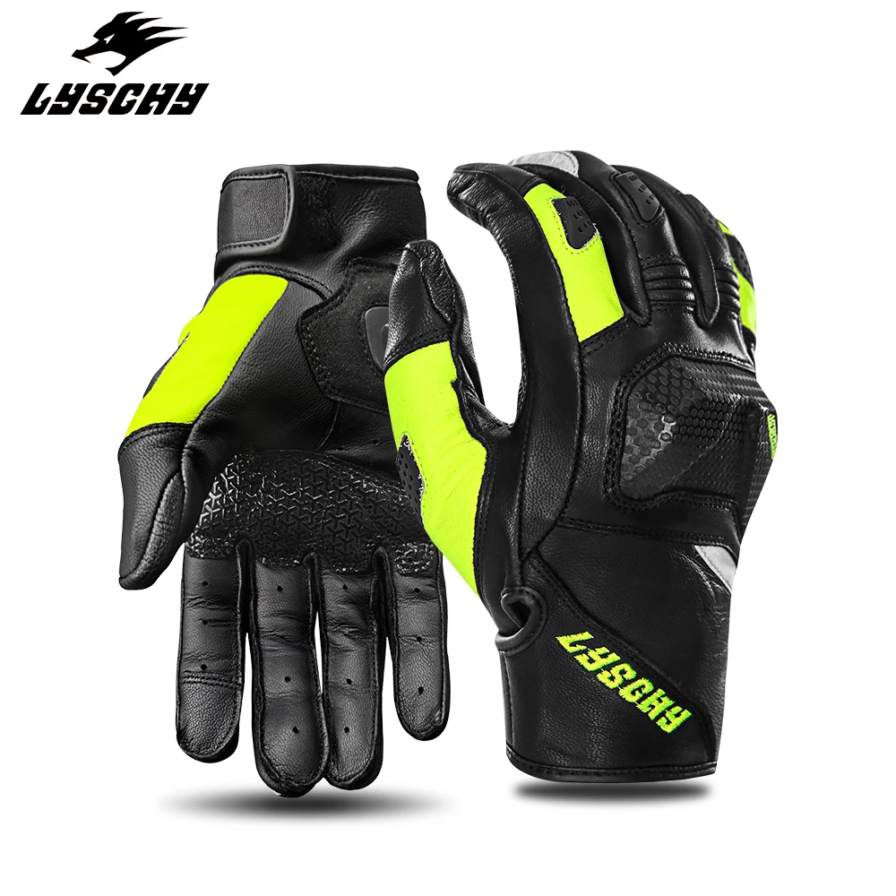 

LYSCHY Motorcycle Gloves Goat Skin Leather Full Finger Gloves Racing Riding Protection Motorbike Gloves Motocross Accessories