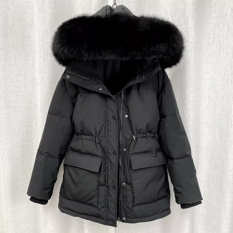 2022New Cotton Padded Fur Parka New Big Fur Collar Down Winter Jacket Women Thick Warm Parkas Female Outerwear